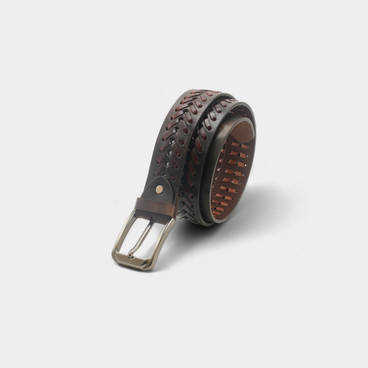 Brown Genuine Leather Belt with Woven Design FTB-GL2