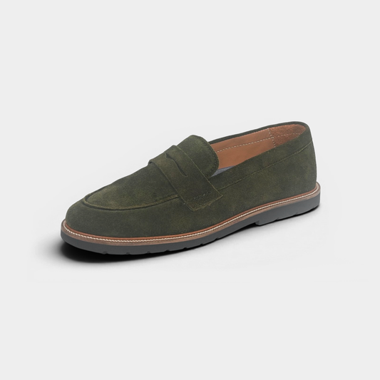 Men's Olive Suede Leather Venetian Loafers - FT04-K0303