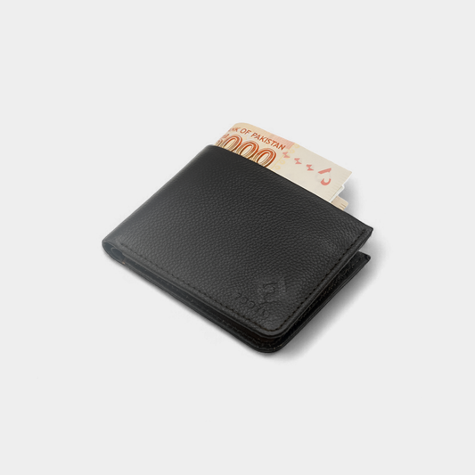 Classic Textured Genuine Black Leather Bi-Fold Wallet