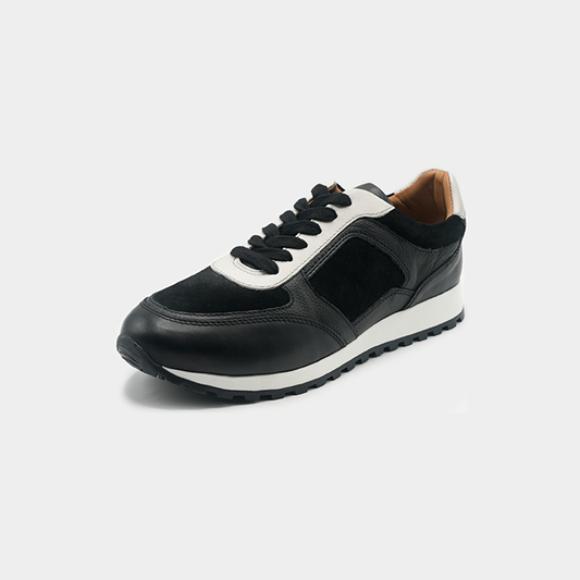 Men's Black White Leather Casual Sneakers - FT05-0703