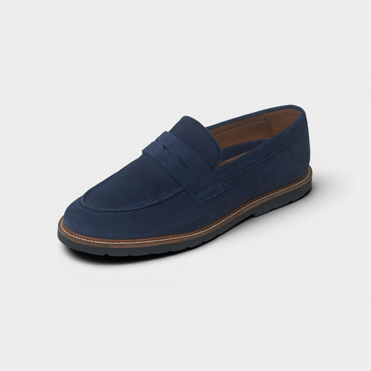 Men's Navy Suede Leather Venetian Loafers - FT04-K0303