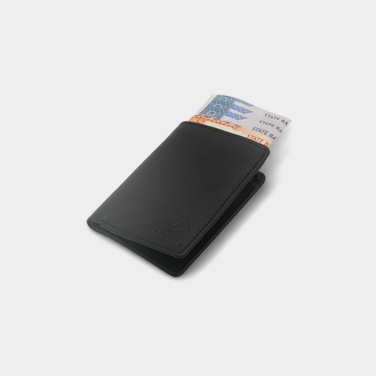Vertical Genuine Black Leather Card Holder Wallet