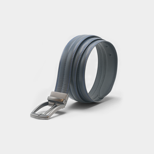 Premium Navy "2-in-1" Reversible Leather Belt – Silver Buckle