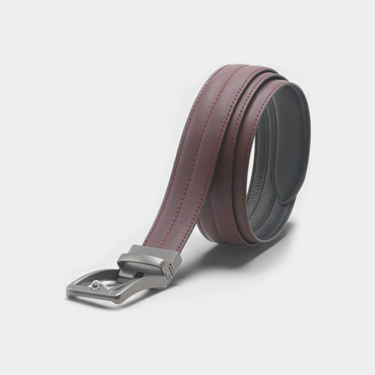 Premium Burgundy "2-in-1" Reversible Leather Belt – Black Buckle