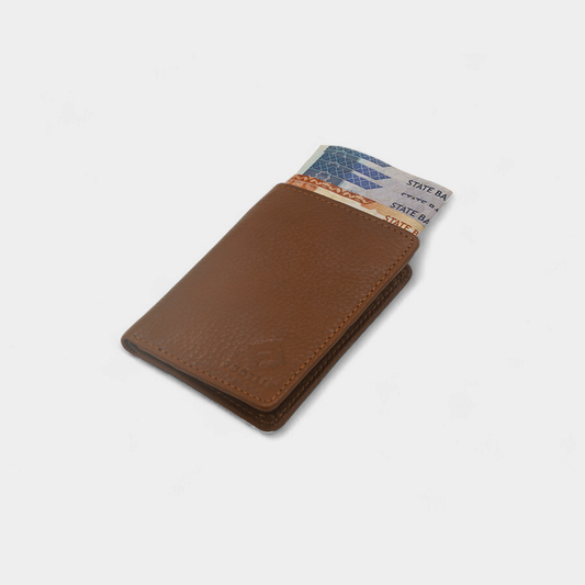 Vertical Genuine Tan Leather Card Holder Wallet