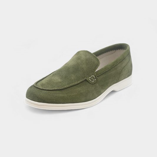 Men's Olive Suede Leather Venetian Loafers - FT04-0831