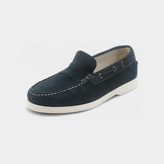 Men's Navy Suede Leather Penny Loafers - FT04-0434