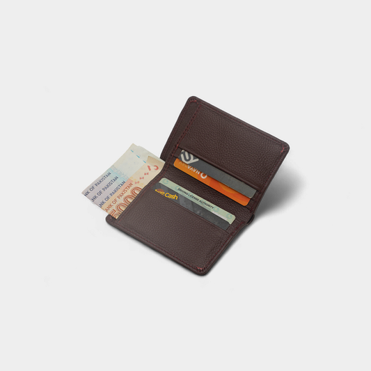 Vertical Genuine Burgundy Leather Card Holder Wallet