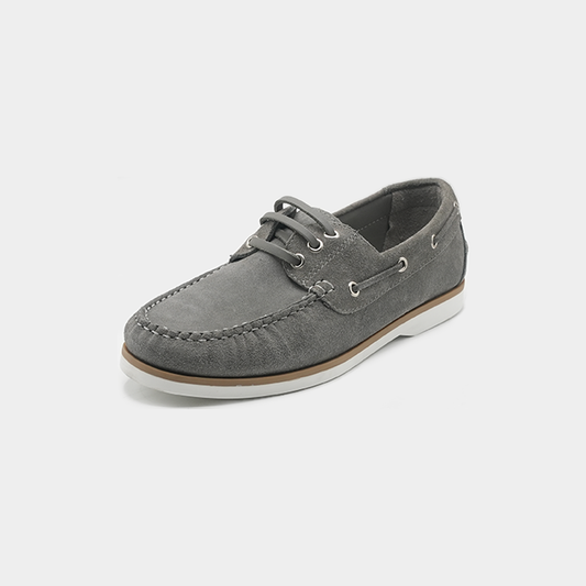 Men's Grey Sued Leather Boat Shoe - FT04-0301