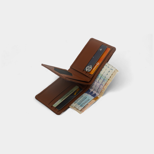 Textured Genuine Tan Leather Tri-Fold Wallet