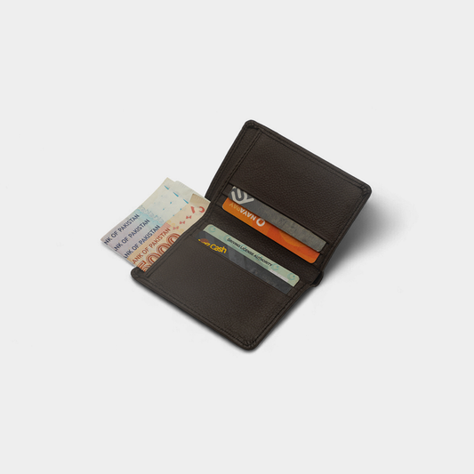 Vertical Genuine Brown Leather Card Holder Wallet