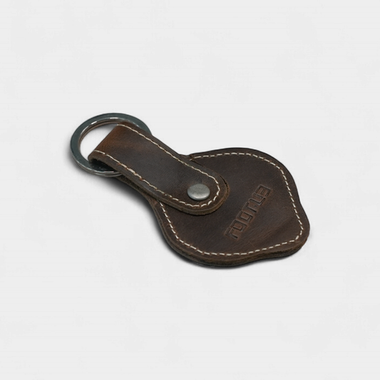 Handmade D Brown Leather Keychain