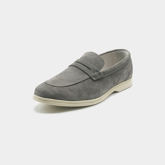 Men's Grey Suede Leather Penny Loafers - FT04-1235