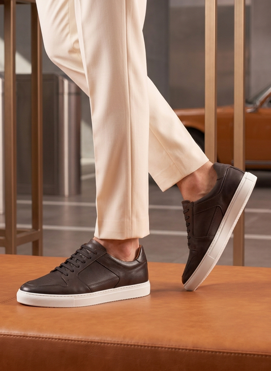 Men's Brown Leather Low Top Sneakers – FT05-0731