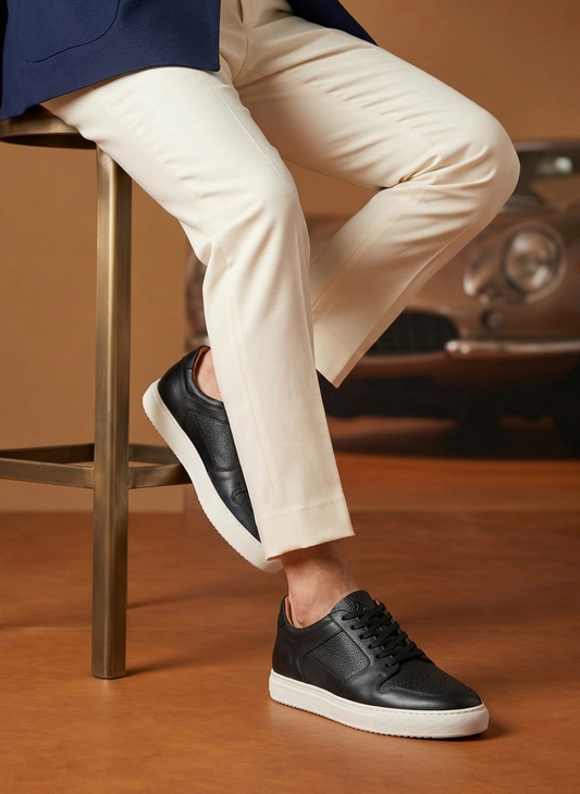 Men's Black Leather Low Top Sneakers – FT05-0731