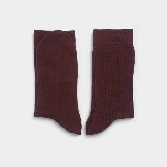 Men's Maroon Ribbed Dress Socks - FTS03