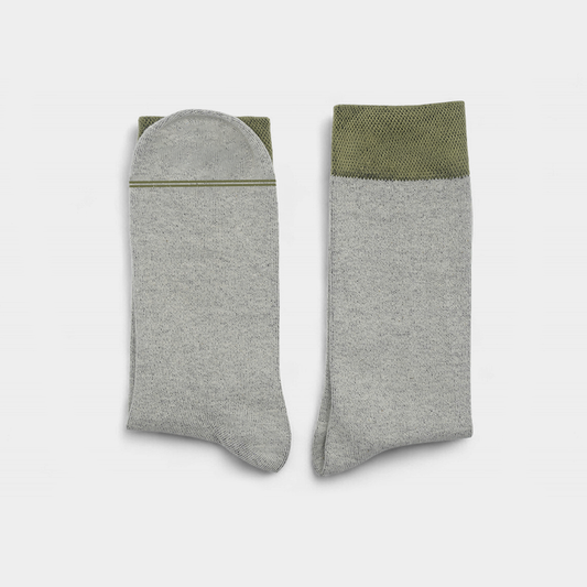 Men's Light Grey Socks With Sage Green Cuff - FTS01