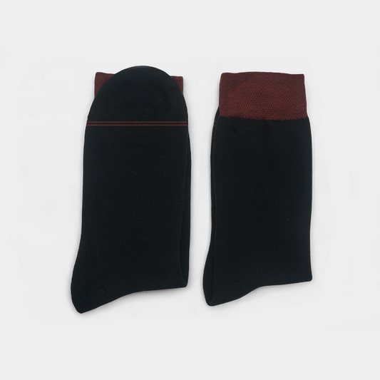 Men’s Black Socks with Burgundy Cuff – FTS02