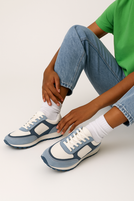 Men's Light Blue Leather Casual Sneakers - FT05-0703