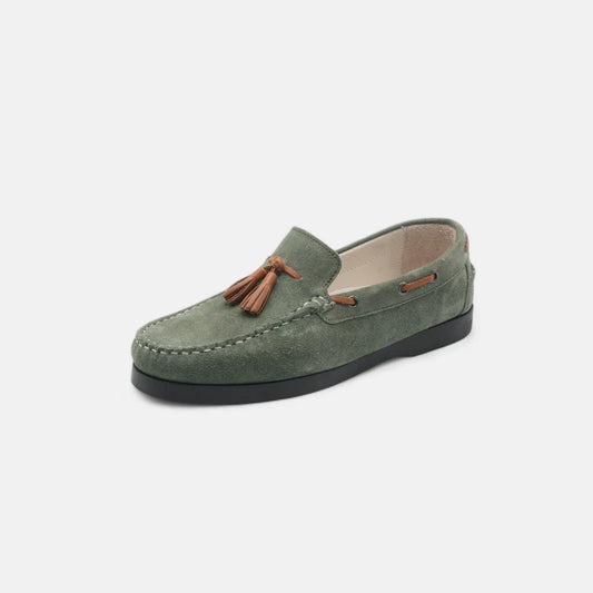 Men's Olive Suede Tassel Boat Loafers - FT04-0991