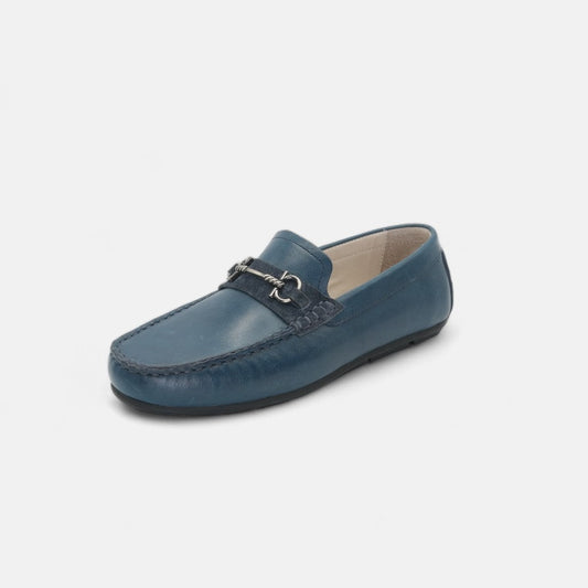 Men’s Navy Leather Horsebit Loafers – FT03-0987