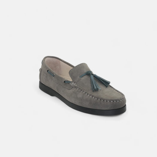 Men's Grey Suede Tassel Boat Loafers - FT04-0991