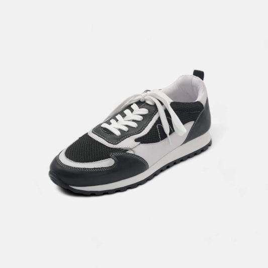 Men's Black Leather Mesh Sneakers -FT05-0584