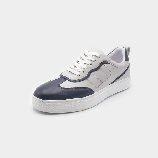 Men's White & Navy Leather Sneakers - FT05-1141