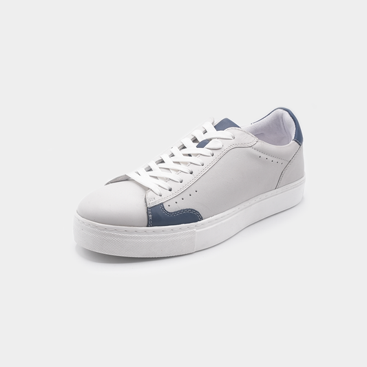 Men's White Leather Sneakers with Navy Accents - FT05-0580