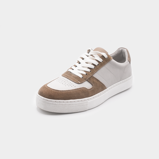 Men's White & Beige Leather Sneakers - FT05-0003