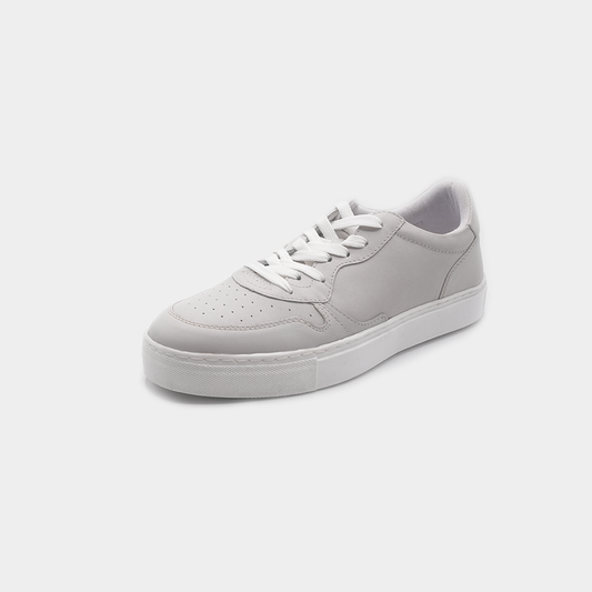 Men's White Leather Low Top Sneakers - FT05-0582