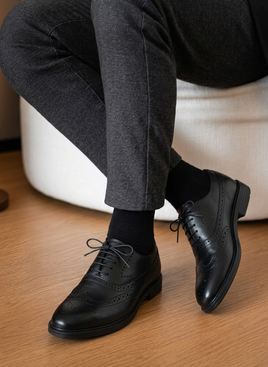 Men’s Black Leather Brogue Oxford Shoes – FT07-1050