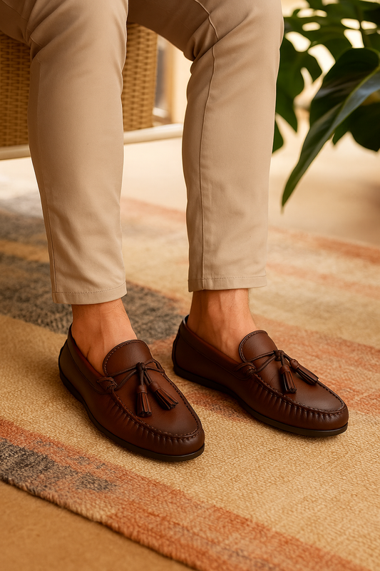 Men’s Brown Leather Tassel Moccasin Loafers – FT03-0206