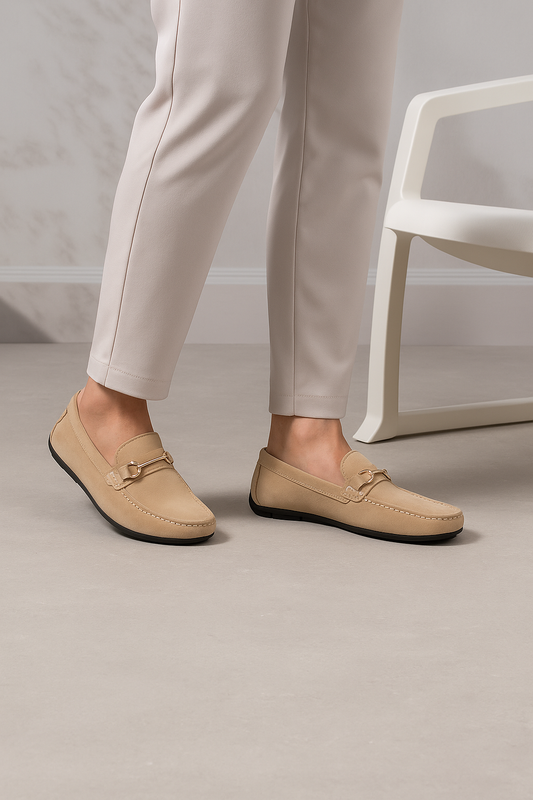 Men’s Beige Suede Leather Horsebit Loafers – FT03-0987