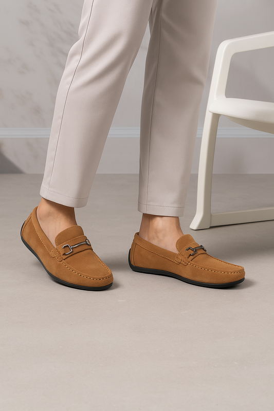 Men’s Camel Suede Leather Horsebit Loafers – FT03-0987