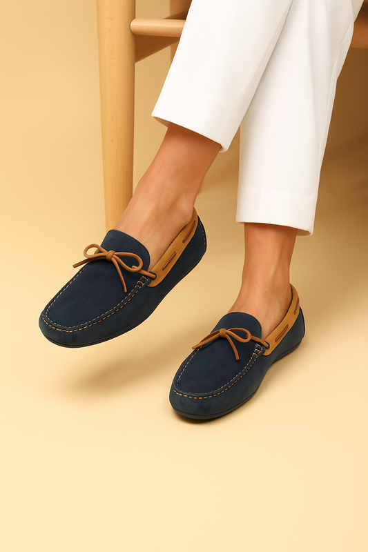 Men’s Navy Suede Leather Moccasin Loafers – FT03-1176