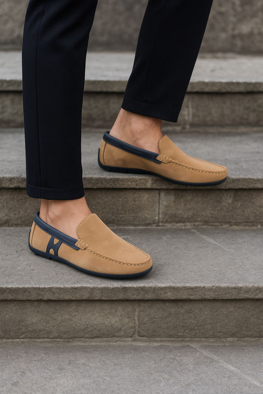 Men’s Camel Suede Leather Moccasin Loafers – FT03-1177