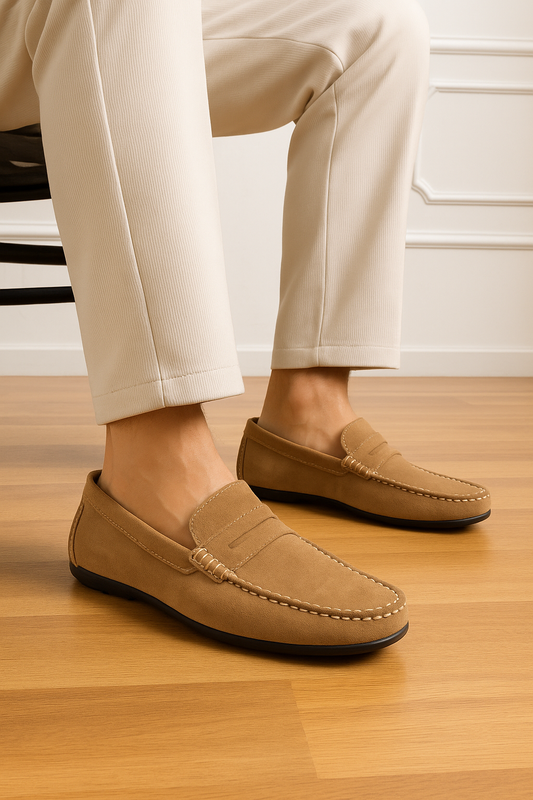 Men’s Camel Suede Leather Penny Loafers – FT03-1178