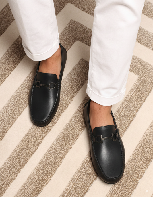 Men’s Black Leather Horsebit Loafers – FT03-1234