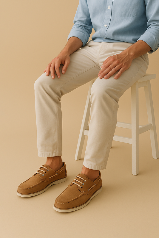 Men's Tan Sued Leather Boat Shoe - FT04-0301