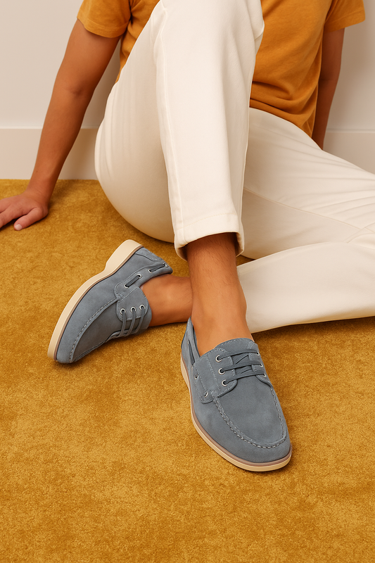 Men's Grey Sued Leather Boat Shoe - FT04-0301