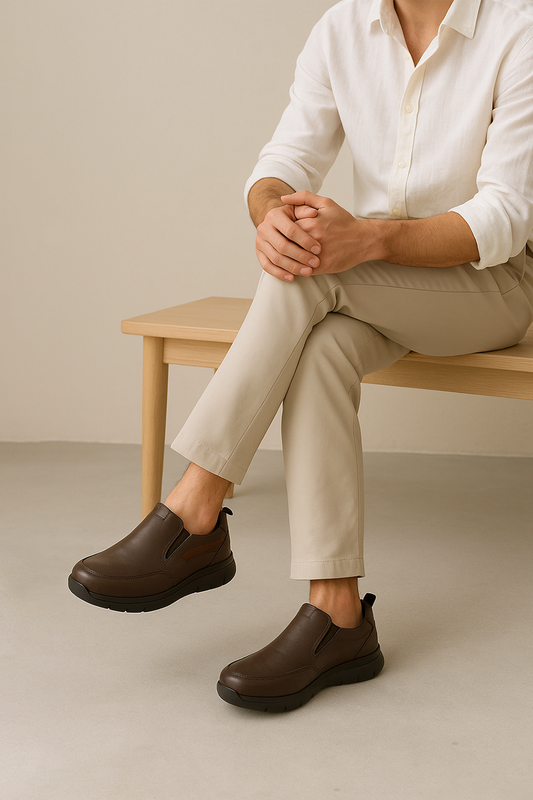 Men's Brown Leather Slip-On Comfort Shoes - FT04-0530