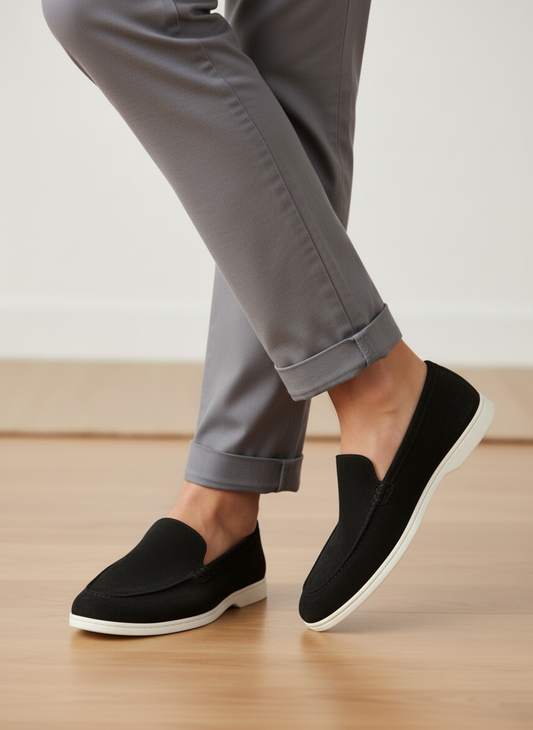 Men's Black Suede Leather Venetian Loafers - FT04-0831