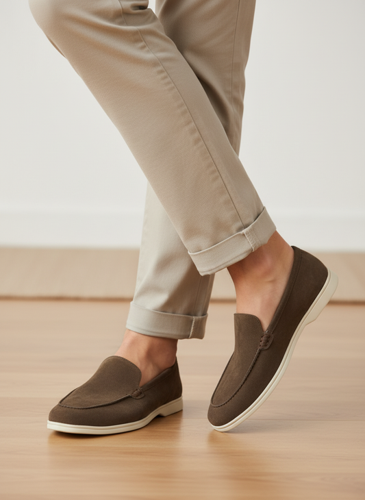 Men's Chocolate Suede Leather Venetian Loafers - FT04-0831