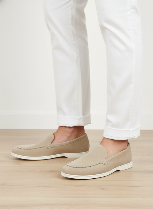 Men's Cream Suede Leather Venetian Loafers - FT04-0831