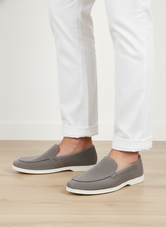 Men's Grey Suede Leather Venetian Loafers - FT04-0831