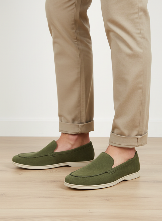 Men's Olive Suede Leather Venetian Loafers - FT04-0831