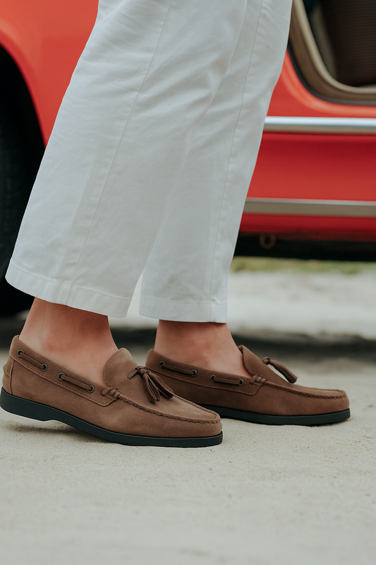 Men's Brown Suede Tassel Boat Loafers - FT04-0991