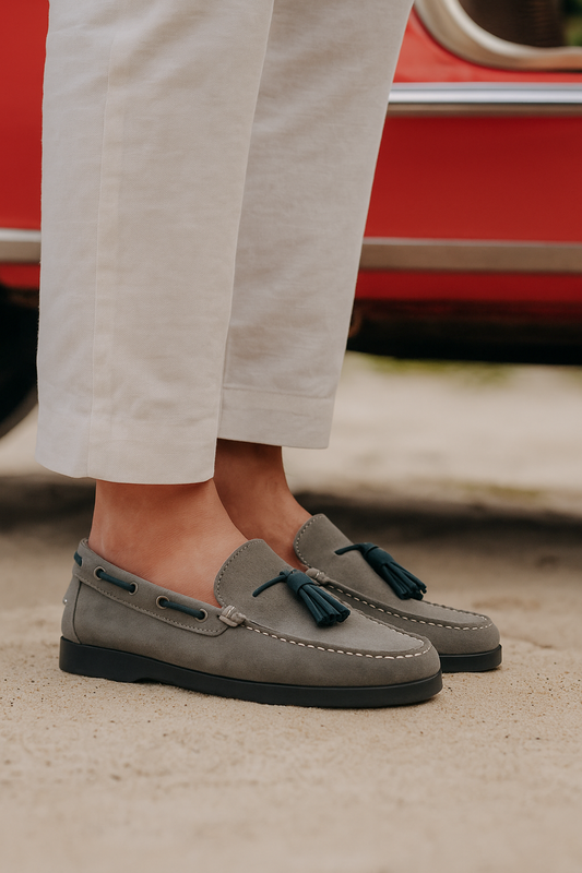 Men's Grey Suede Tassel Boat Loafers - FT04-0991