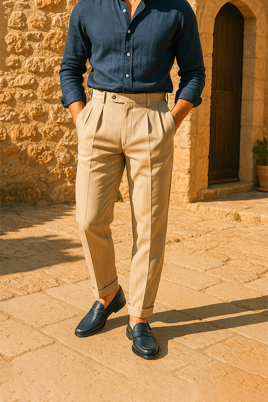 Men's Navy Leather Penny Loafers - FT04-1027